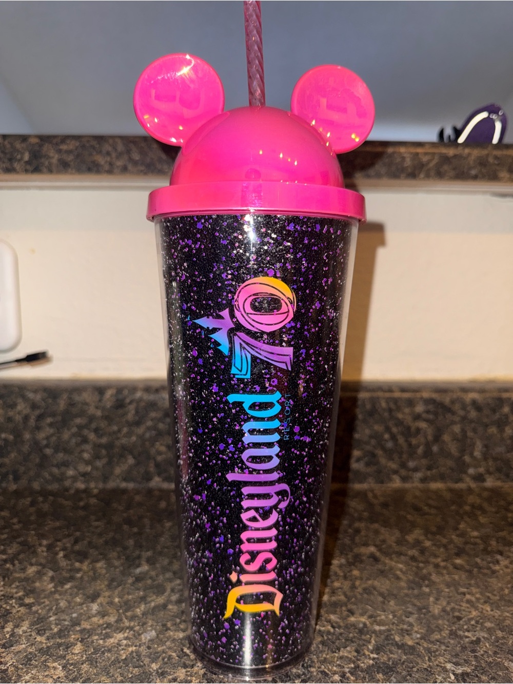 Disneyland Pink Ears 70th Anniversary Glitter Tumbler